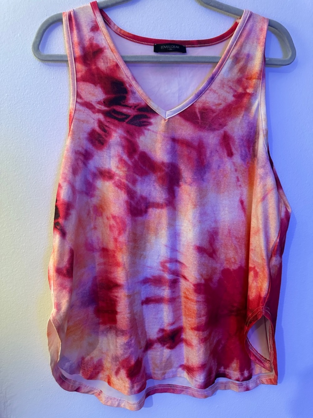 Fuchsia & Cream Tie-Dye V-Neck Tank - NWOT